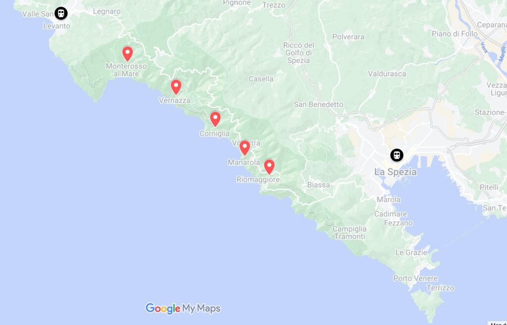 Map of the 5 towns of Cinque Terre 